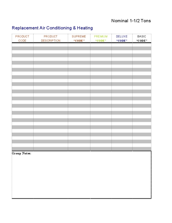 Manual Pricing Template