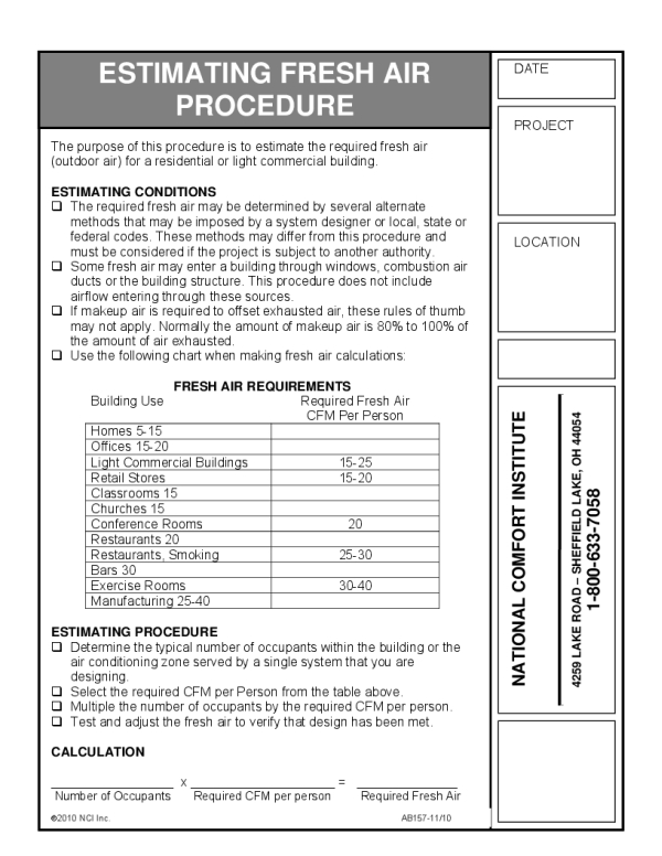 Estimating Fresh Air Procedure